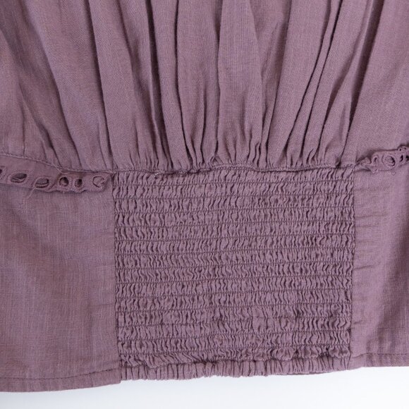 Free People Eyelet Cropped Blouse Peasant Boho Mauve Roan Rouge Joi - Picture 10 of 13